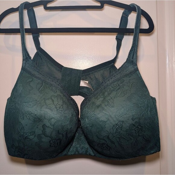 Cacique Lane Bryant 46DD Dark Green Lace Balconette Bra Underwire Lightly Lined - Picture 2 of 8